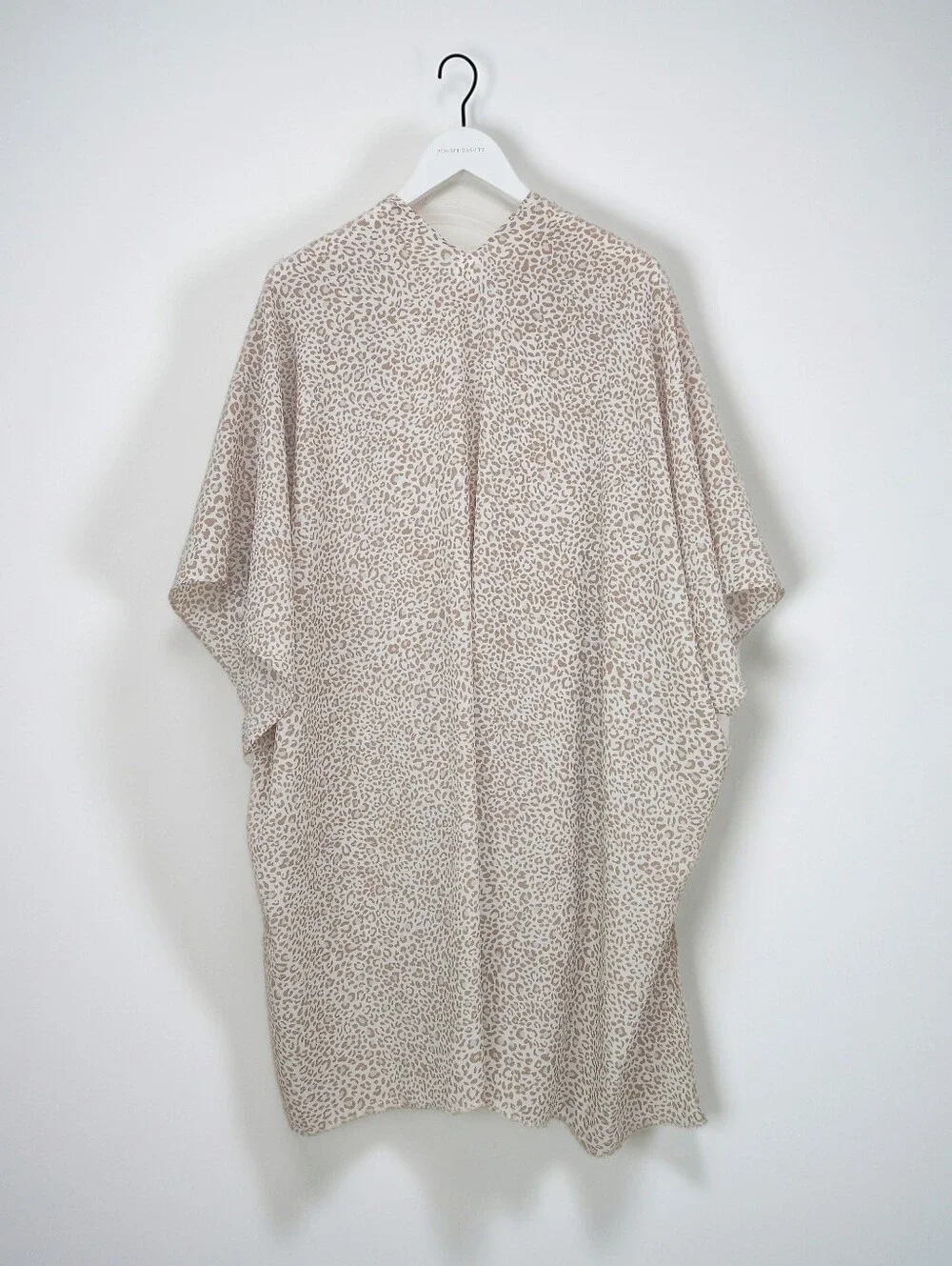 Leopard Print Kimono Cover Up Tan White Wrap Open Tunic One Size